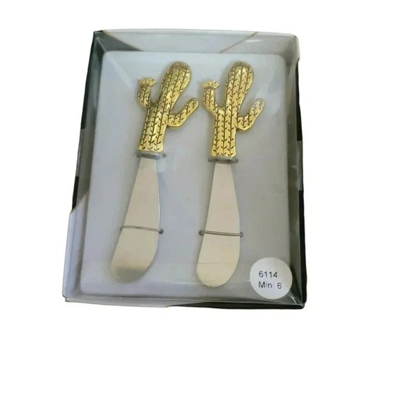 Kitchabon Gold Cactus Stainless Cheese Knife Spreader  Set Of 2 - Picture 1 of 6